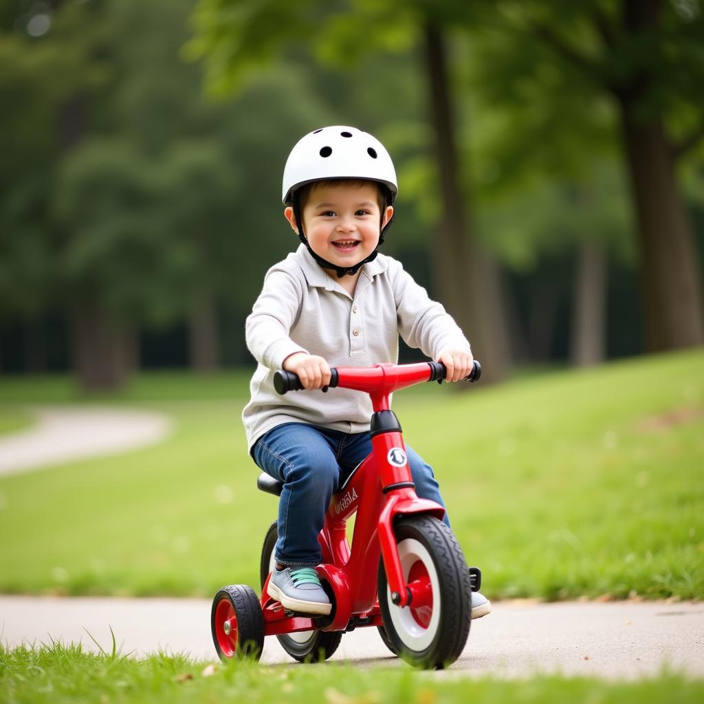 Toddler learning to ride a balance bike