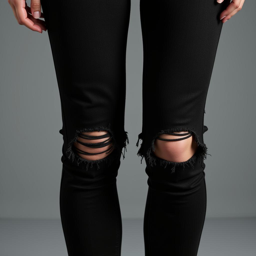 Black goth jeans with ripped knees detail.