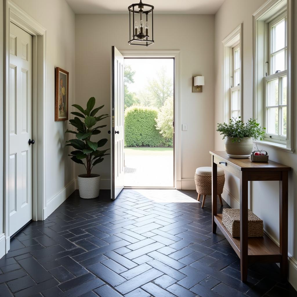 Black Herringbone Tile Entryway Floor