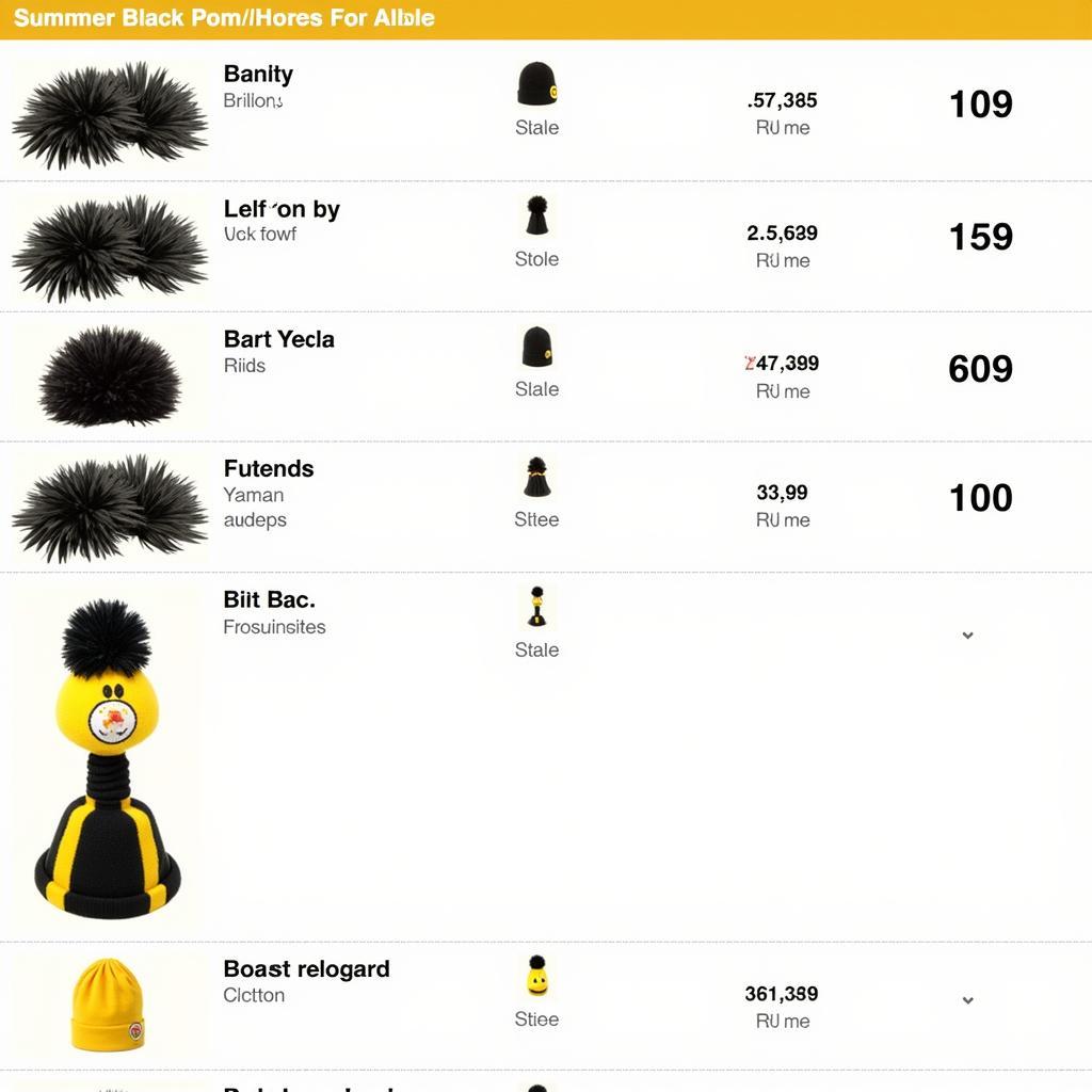 Various black and yellow pom poms available for purchase online