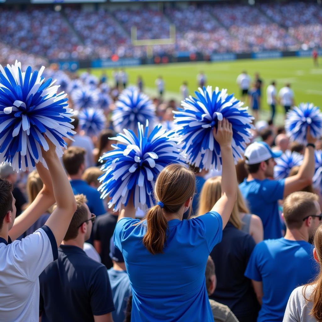 Blue and White Pom Poms in Action