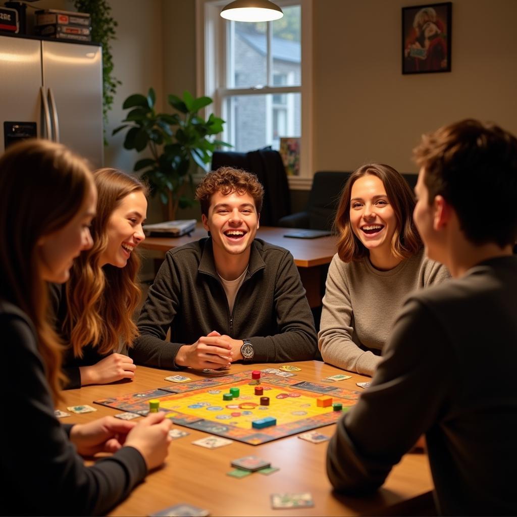 Roommates enjoying a board game night together