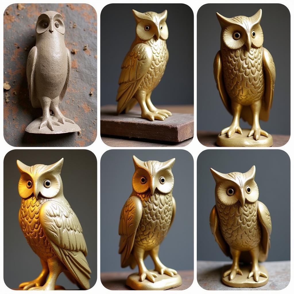 The intricate process of creating a brass owl statue