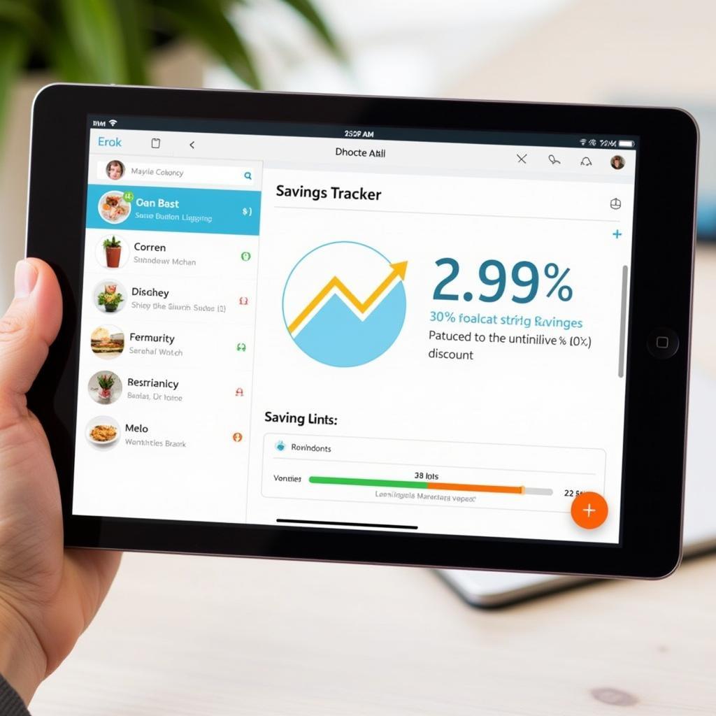 Budgeting App on Tablet Showing Savings Tracker