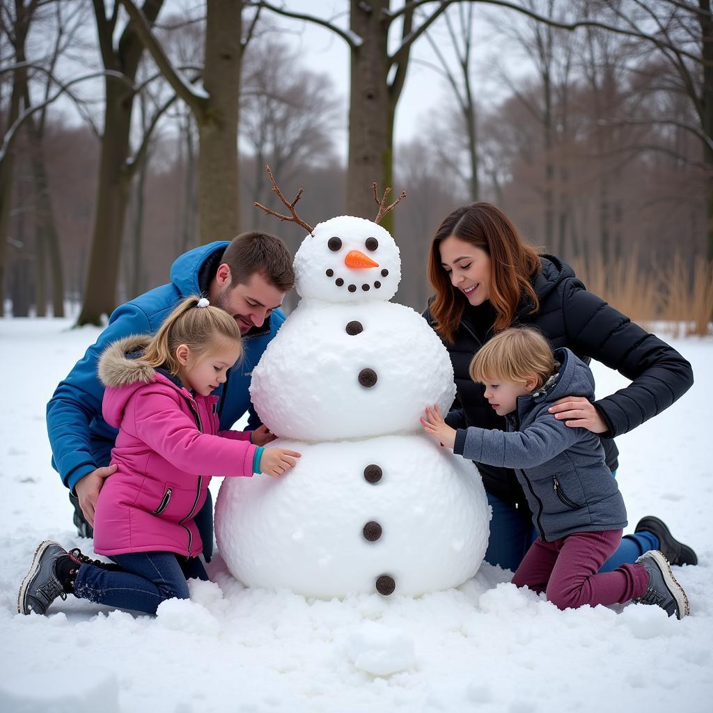 Building a snow pal in the park