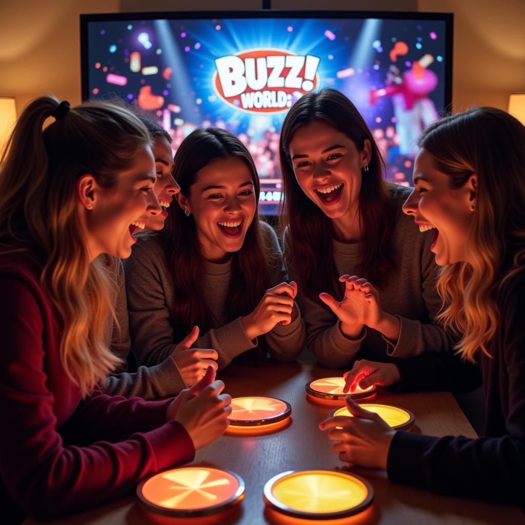 Friends playing Buzz!: Quiz World