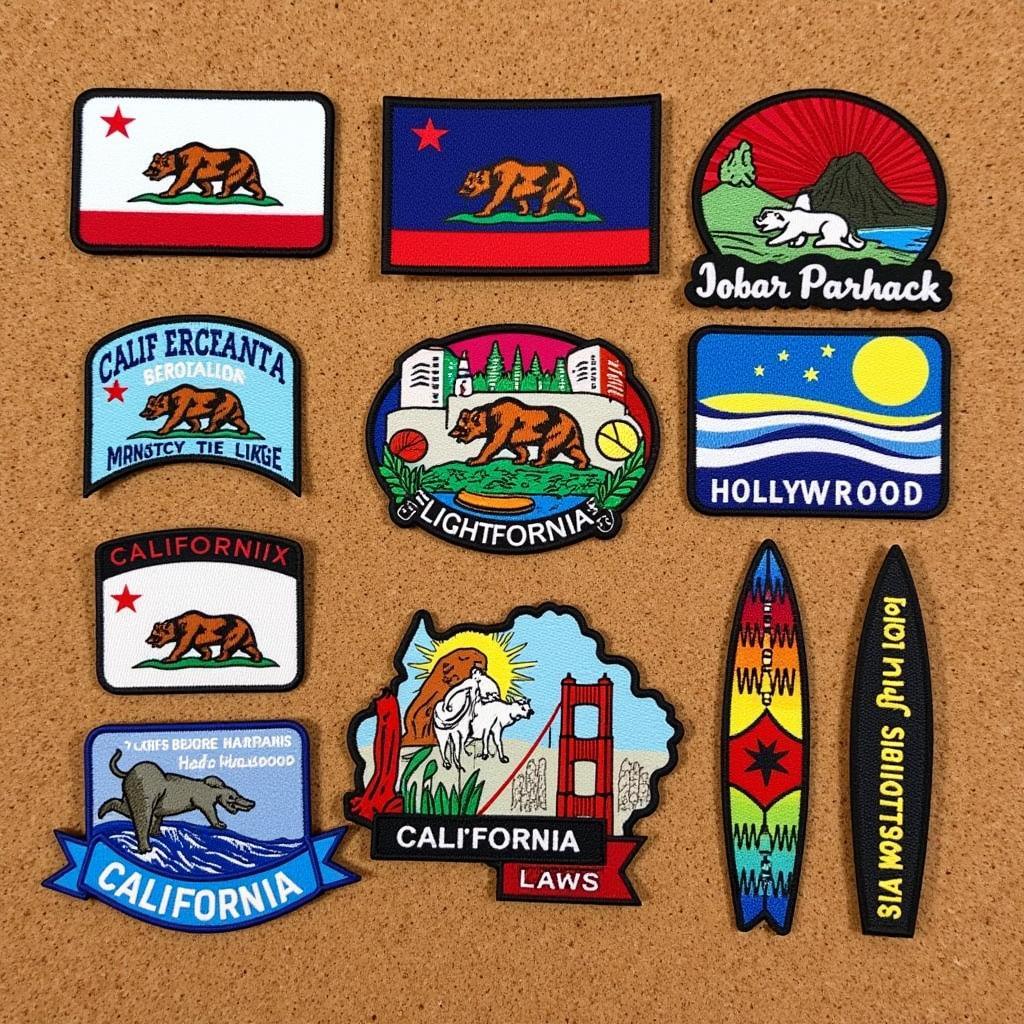 Display of a California Iron On Patch Collection