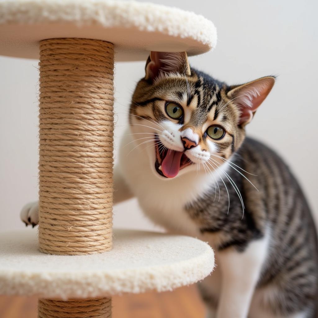 Cat Enjoying a Custom-Made Scratching Post