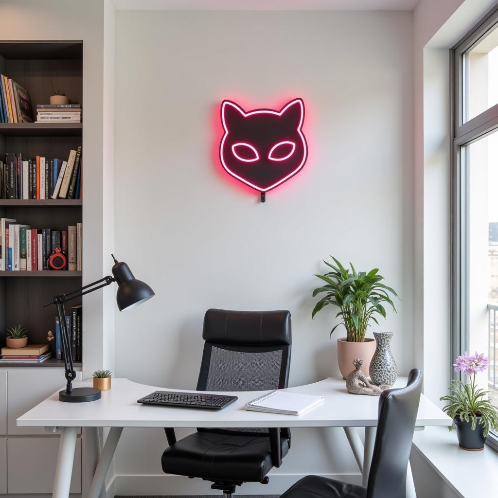 Catwoman Neon Sign in a Home Office