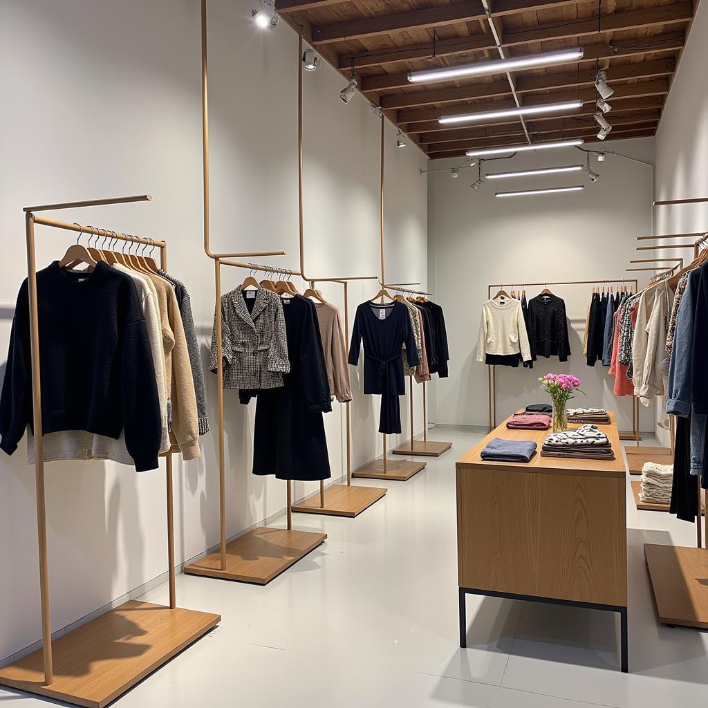 Ceiling Mounted Clothes Rail in Retail Setting