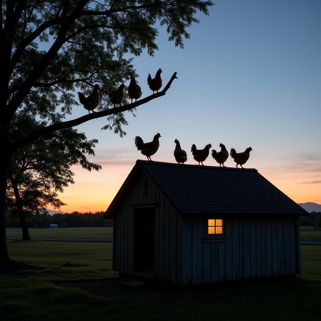 Chickens Resisting Entering Coop at Night