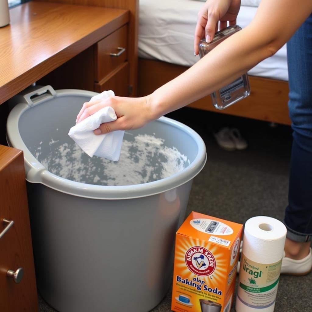 Maintaining a clean and fresh dorm room trash bin