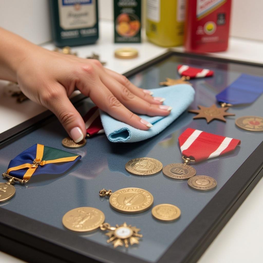 Cleaning and maintaining a medal display case