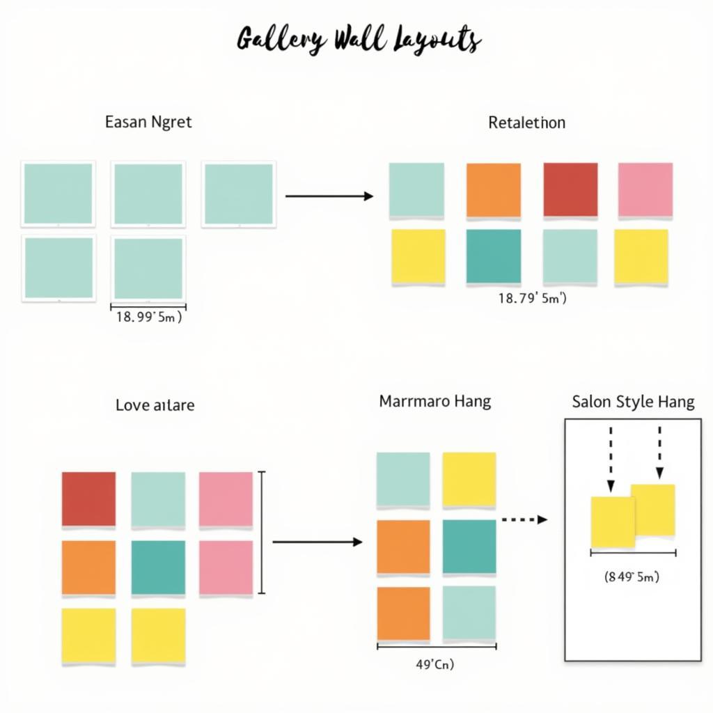 A gallery wall layout design for a colorful art wall