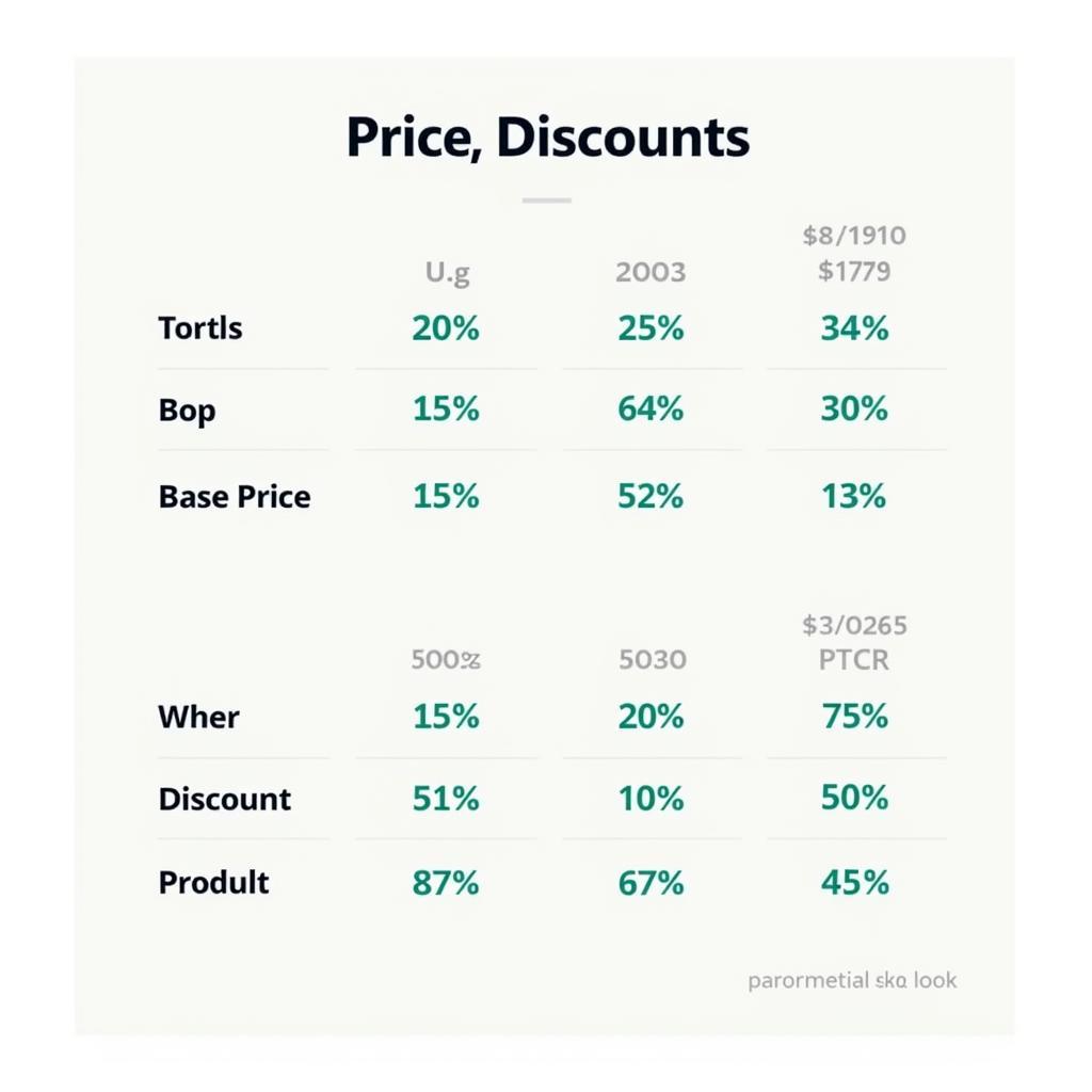 Comparison chart of different discount percentages and prices