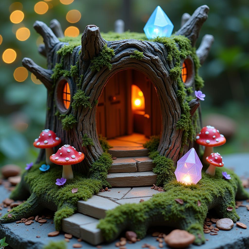 A completed miniature book nook kit with a fantasy theme