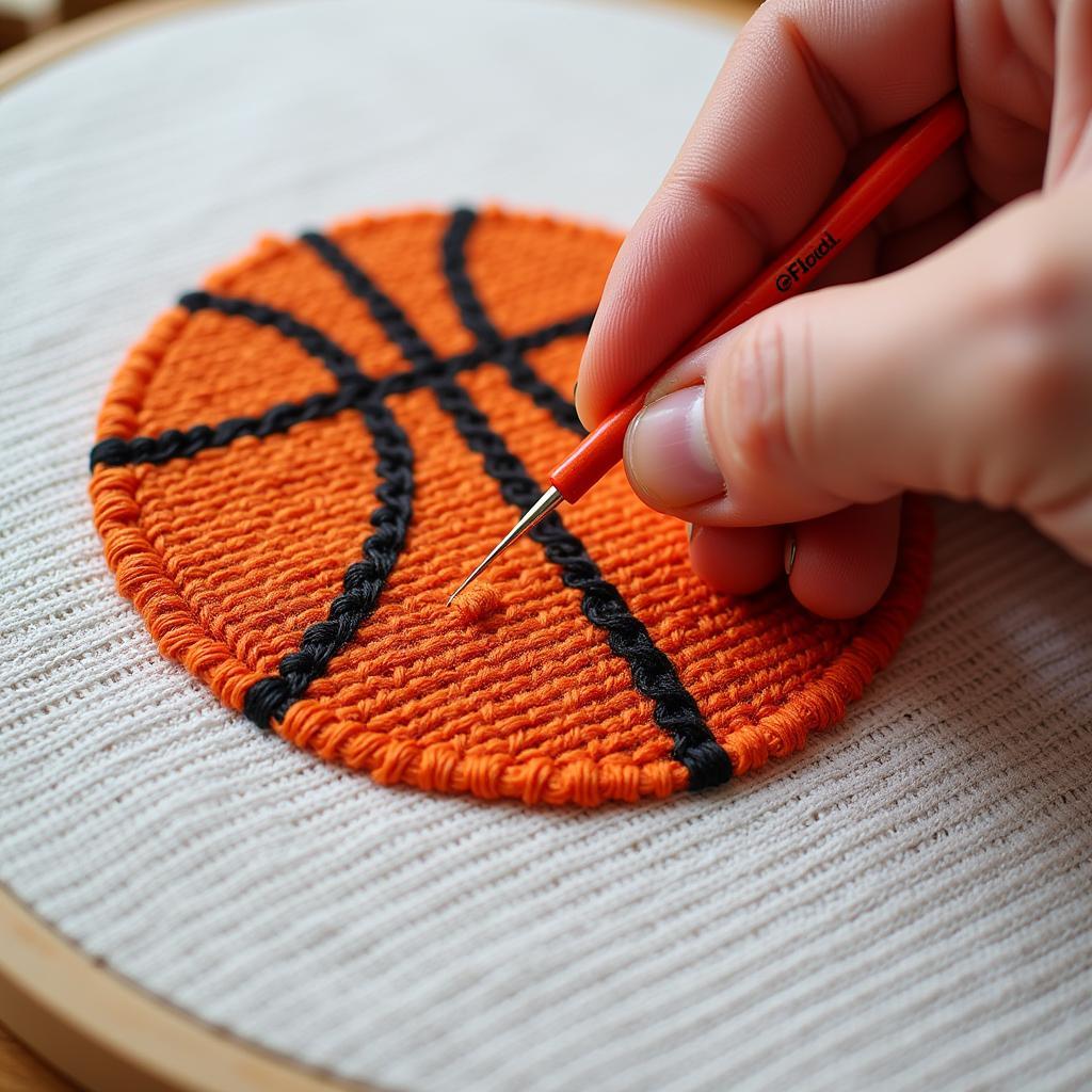 Cross Stitching a Basketball Design In Progress