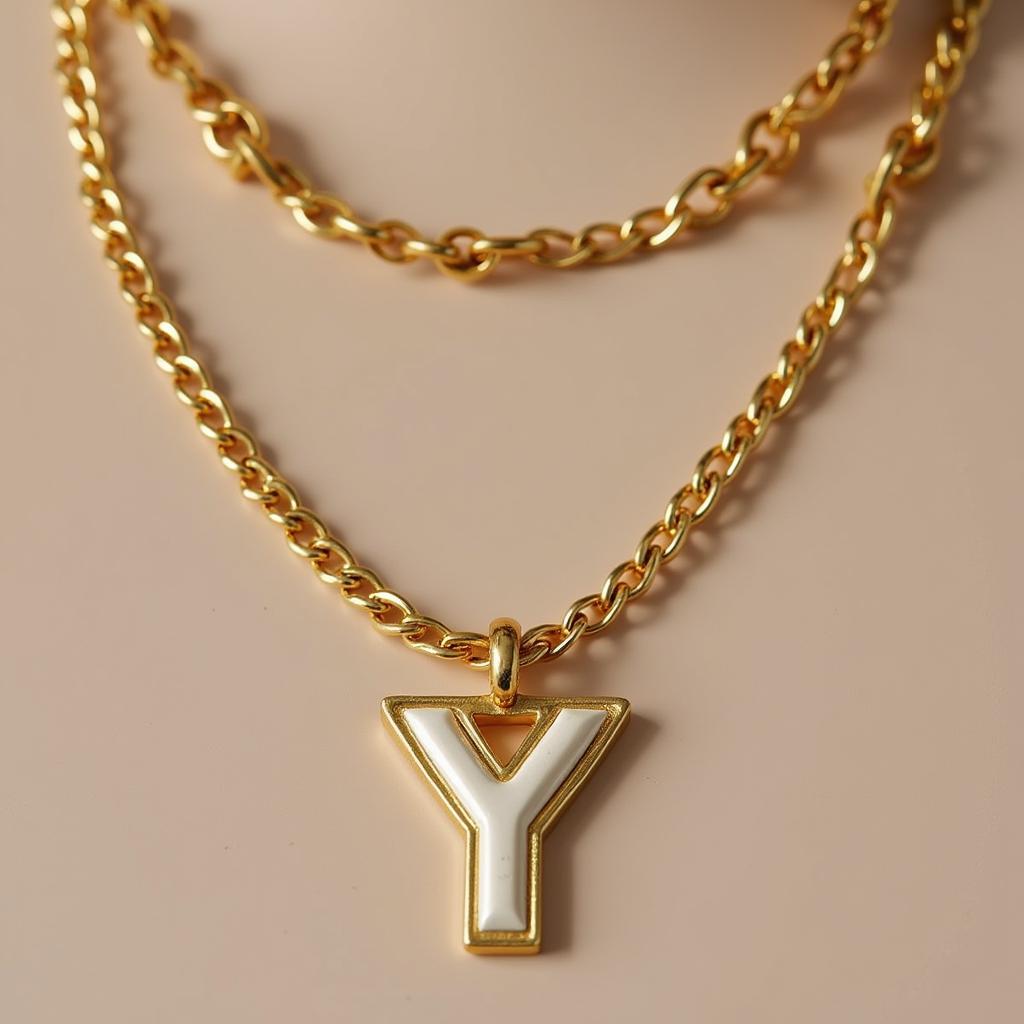 Closeup of a cuban link chain with initial pendant