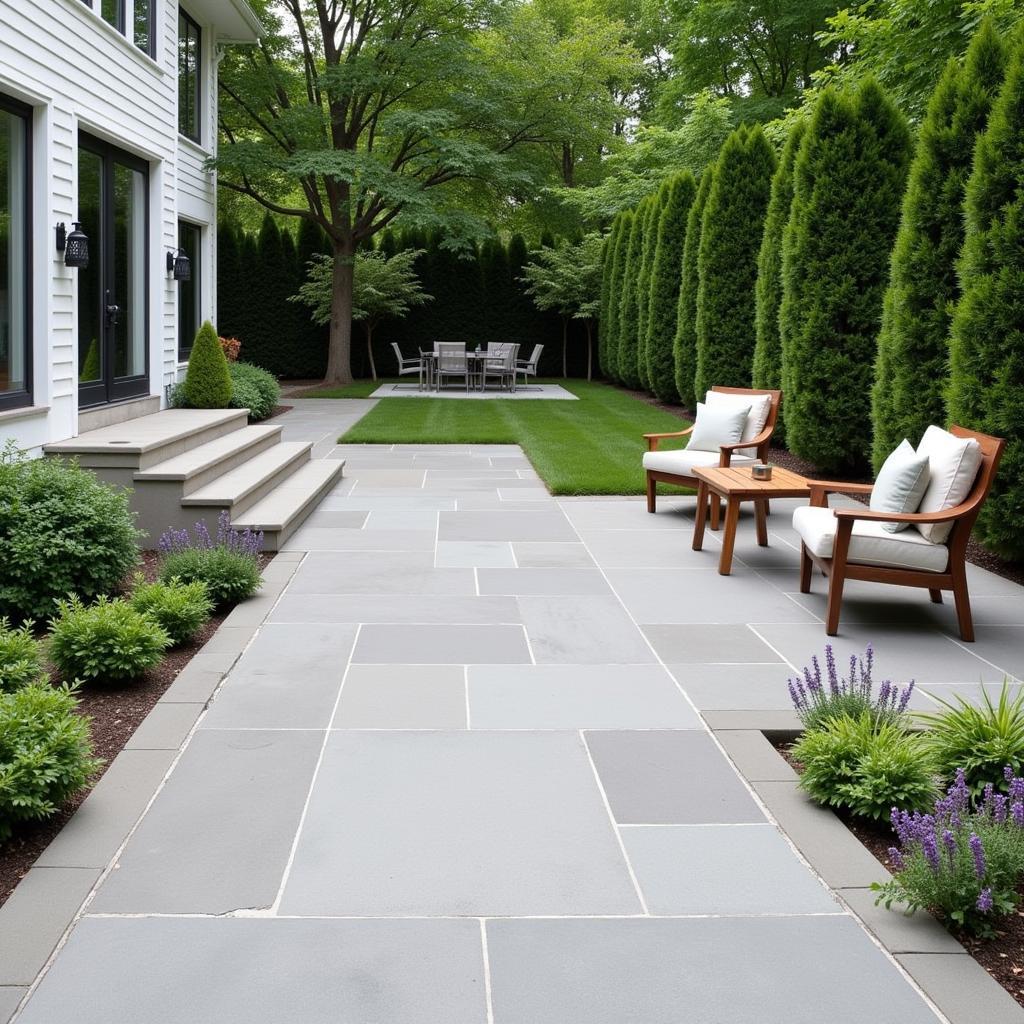 Curved tiles used in an outdoor patio create a visually appealing and functional space.