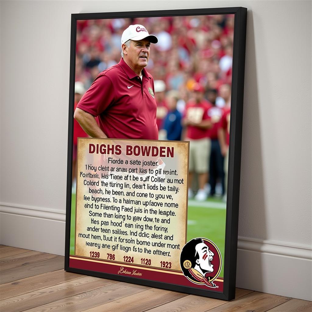 Custom Florida State Football Poster commemorating legendary coach Bobby Bowden