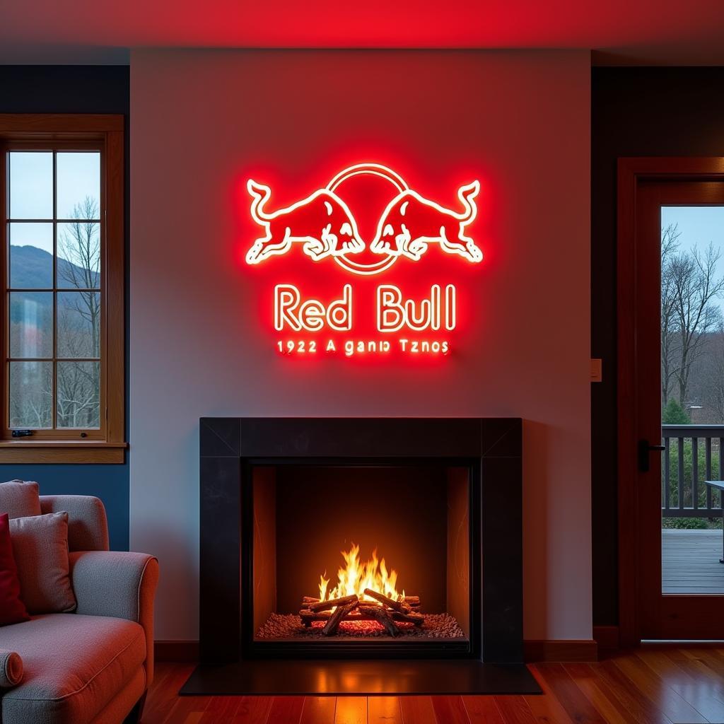 Custom Red Bull Neon Sign in Living Room