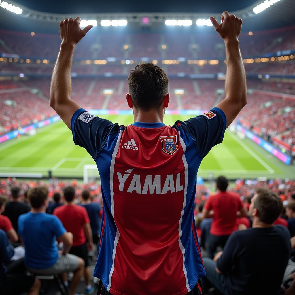 Fan Wearing a Customized Yamal Jersey in a Stadium