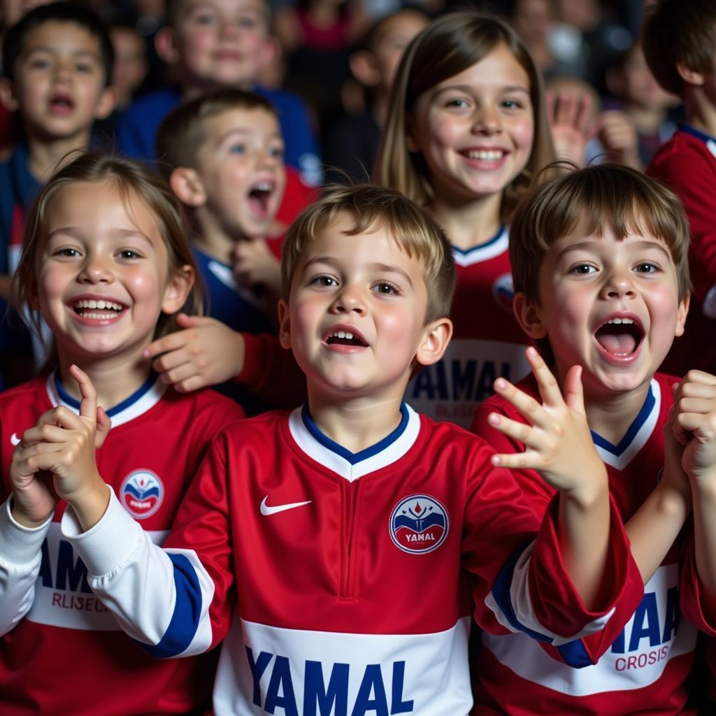 Young fans cheering for Yamal