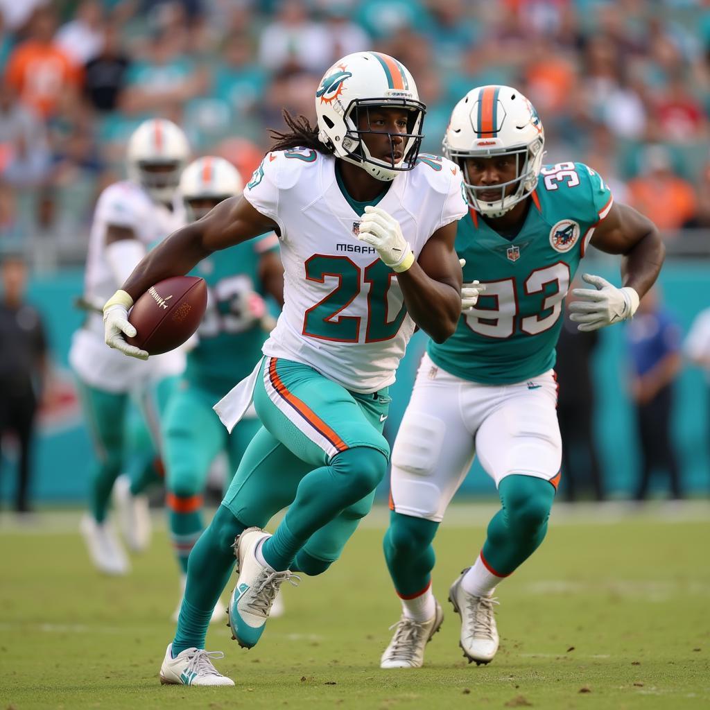 Devon Achane, the Miami Dolphins' rookie running back, known for his explosive speed and ability to make big plays.