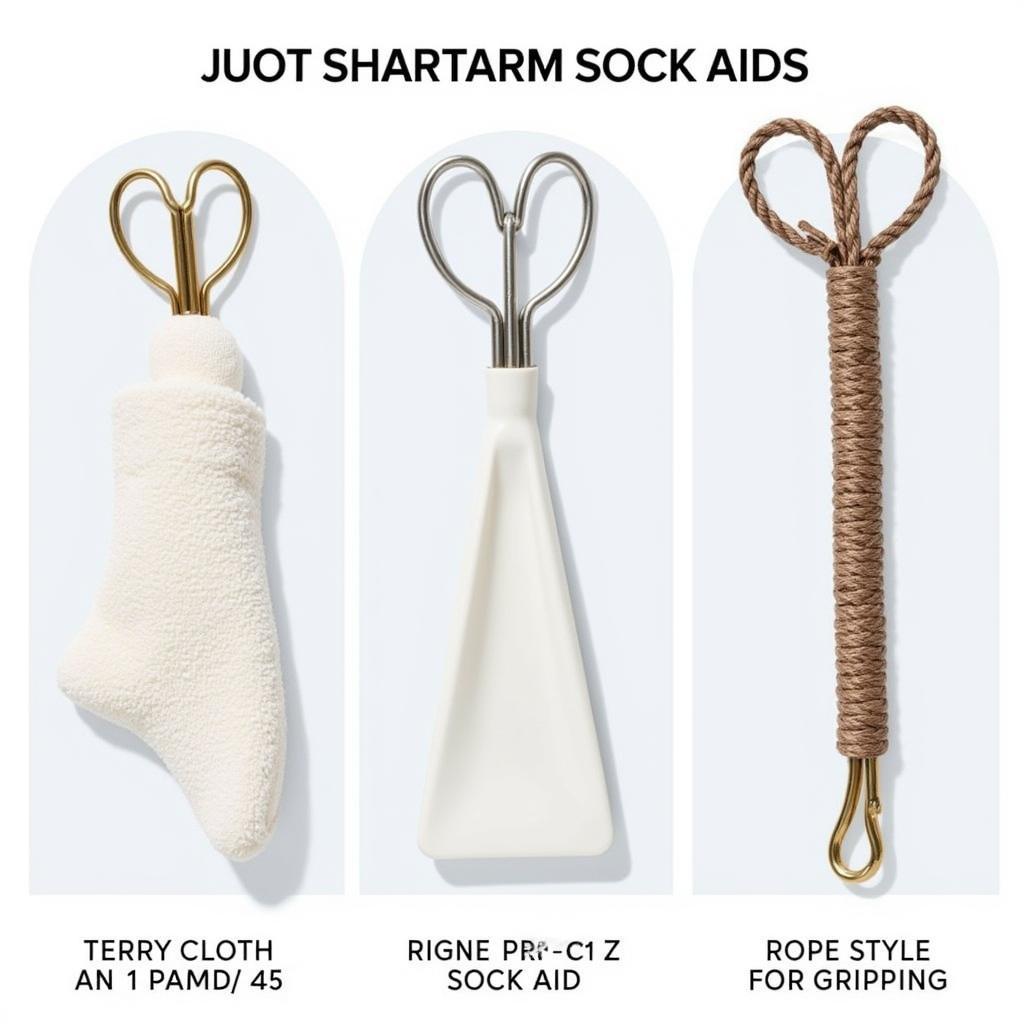 Comparison of different types of sock aids including Terry cloth, plastic, and rope styles