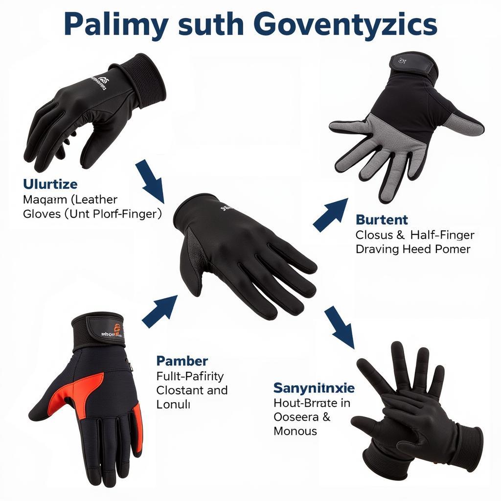 Variety of sim racing gloves displaying different materials and designs