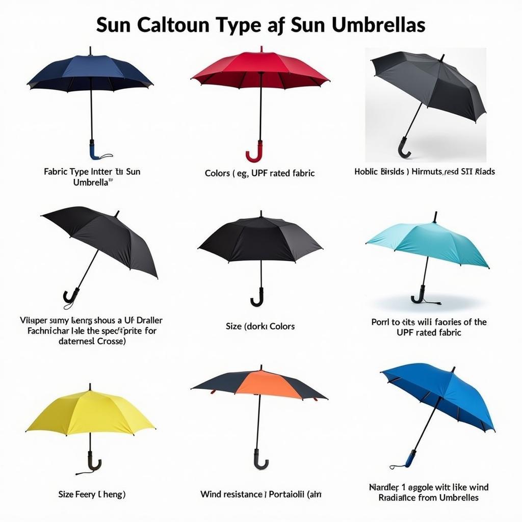 Various sun umbrellas with different features