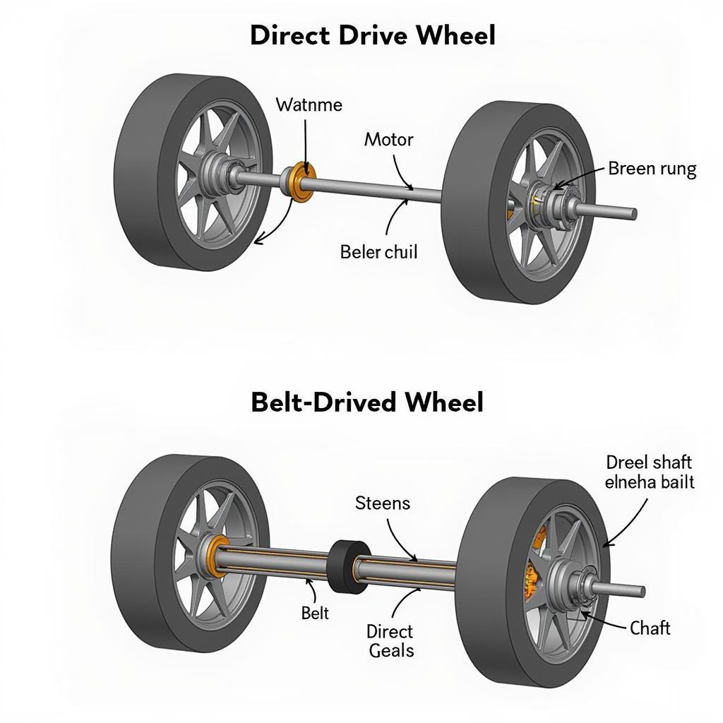 Diagram illustrating the difference between direct drive and belt-driven wheel systems