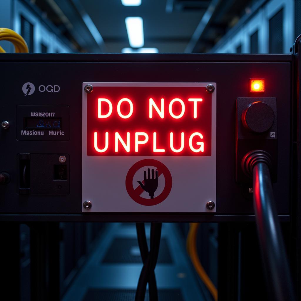 Do Not Unplug Sign on a Computer Server