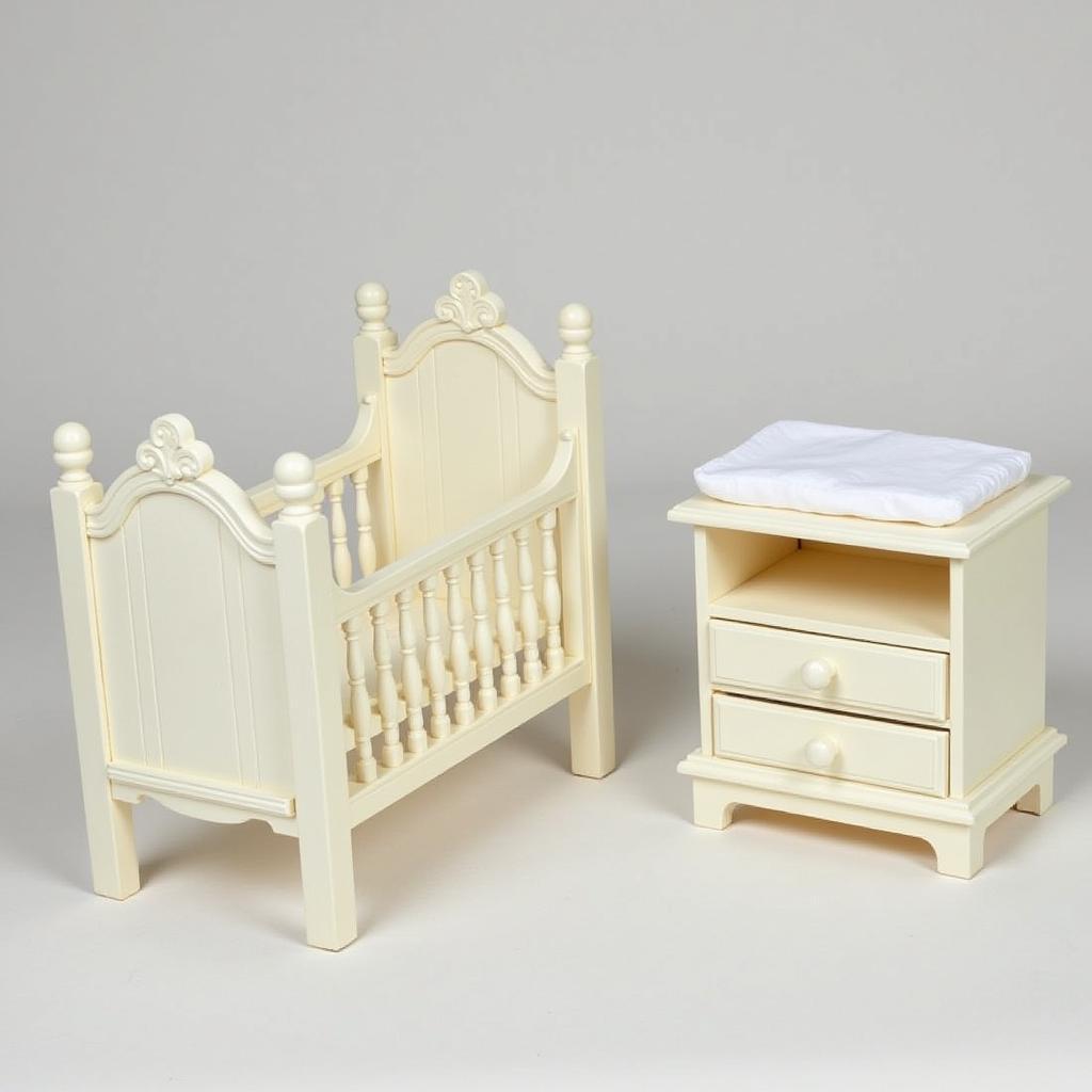 Dollhouse nursery furniture set including a crib and changing table