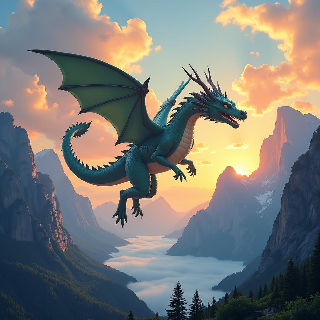 Dragon Flying Above Mountains