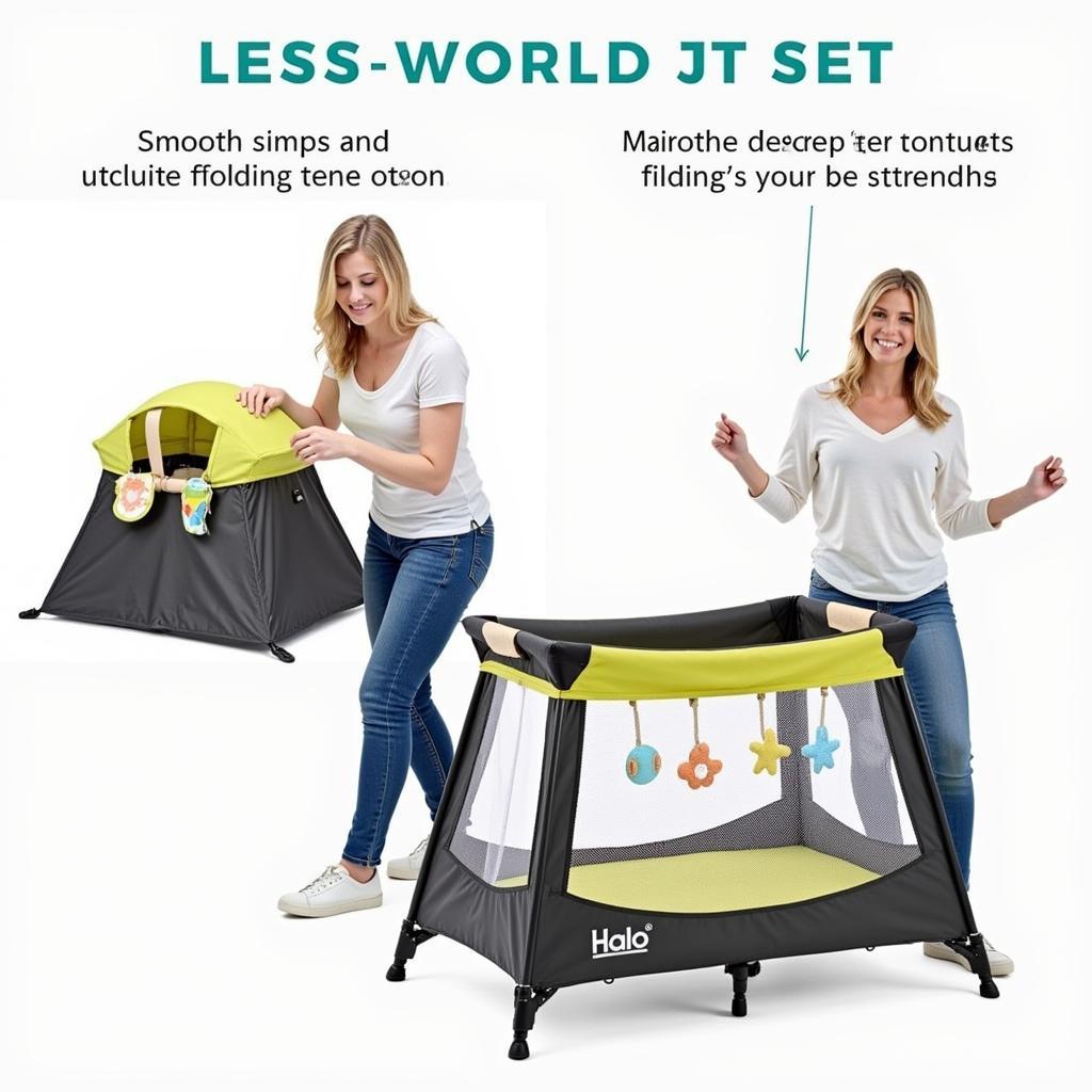 A parent easily sets up a Halo Pack and Play, demonstrating its simple folding mechanism.