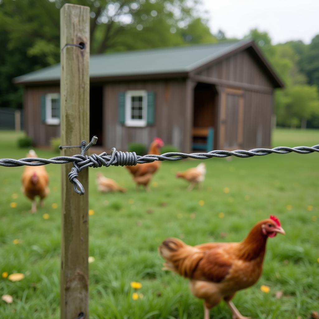 Electric fence protecting a chicken coop