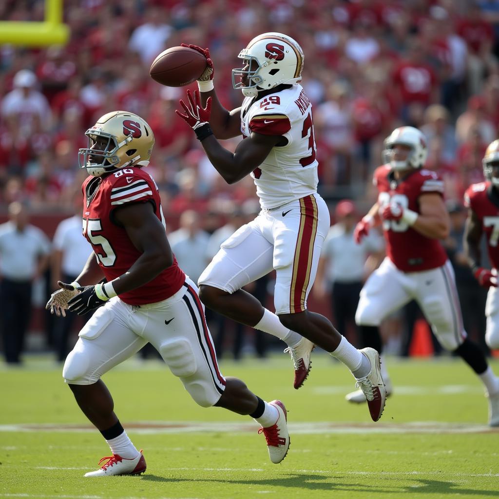 Elijah Moore making a difficult catch