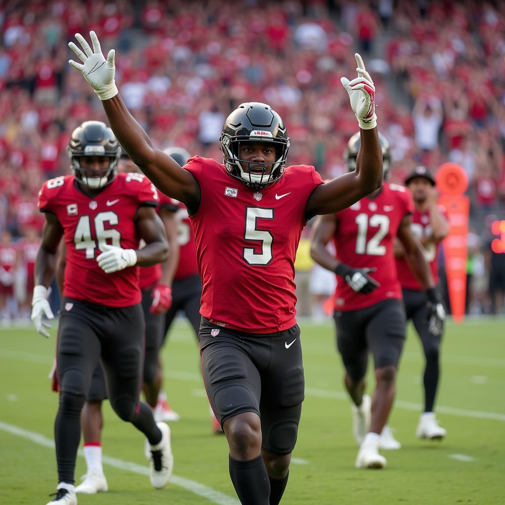 Elijah Moore celebrates a touchdown