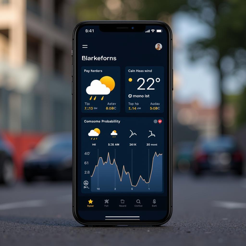 A smartphone displaying an F1 weather forecast app