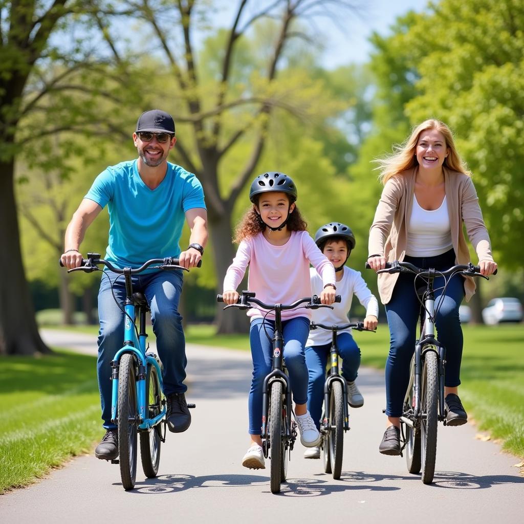 Family enjoying a bike ride together