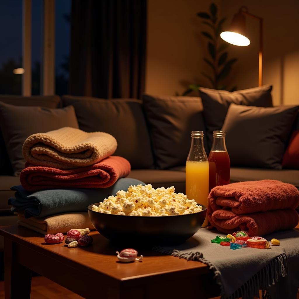 Family Movie Night Kit Essentials: Popcorn, Candy, Drinks, and Cozy Blankets