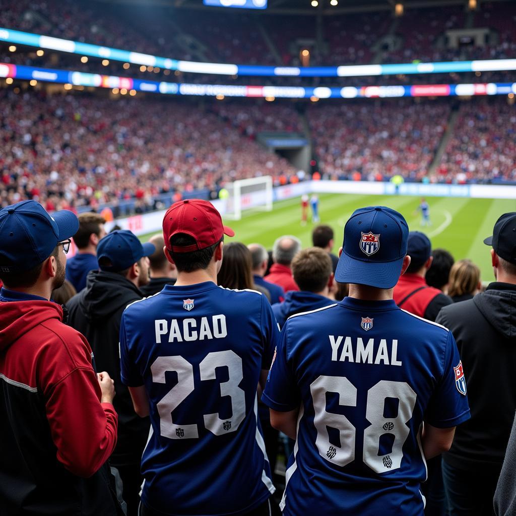 Yamal fans sporting cap pack sport at the stadium