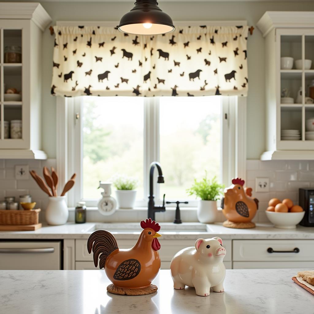 Farm animal themed kitchen decor.