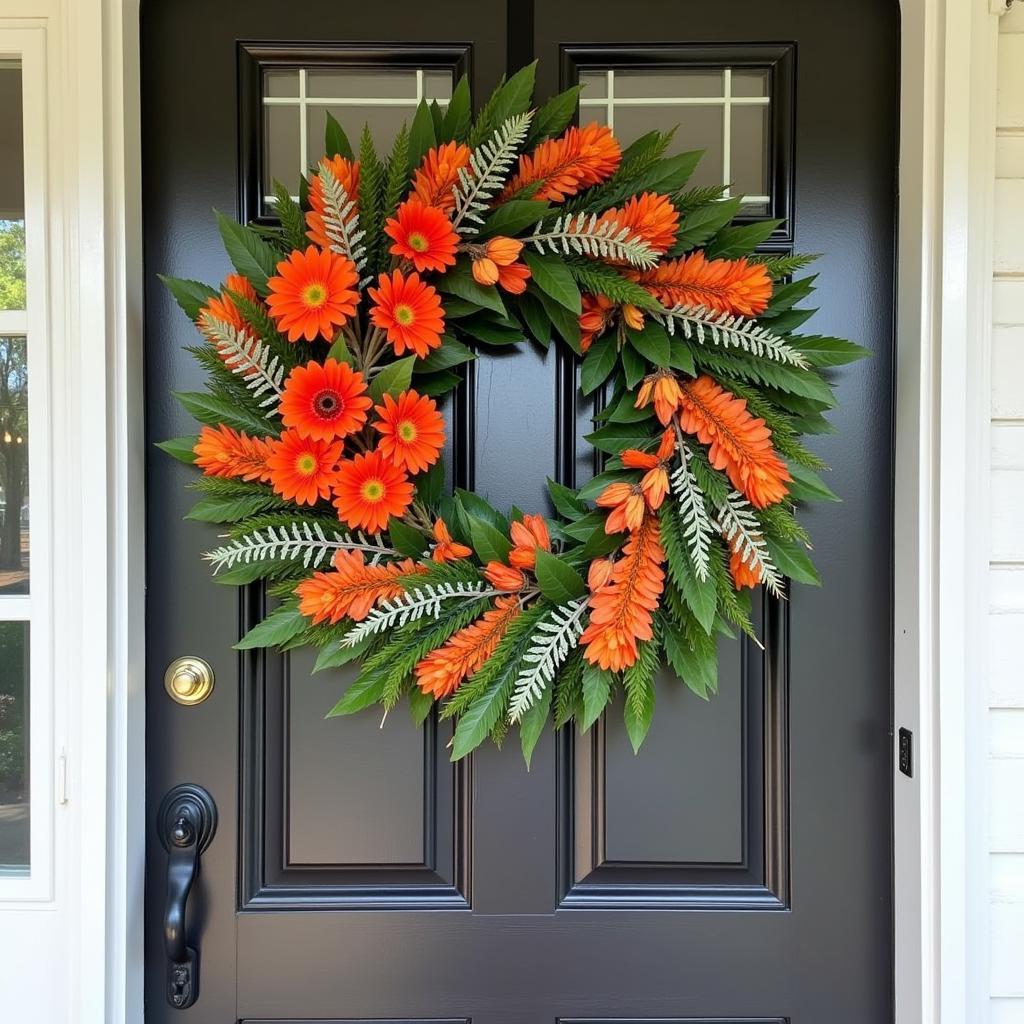 Finished Swag Wreath Displayed on a Door