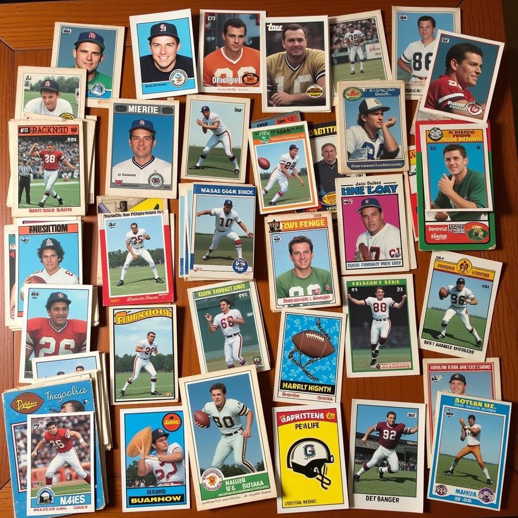 A collection of vintage and modern football pool cards, showcasing different designs and players.