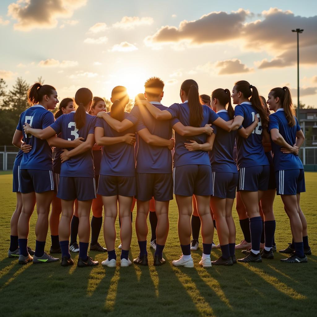 Football Team Huddle and Celebration