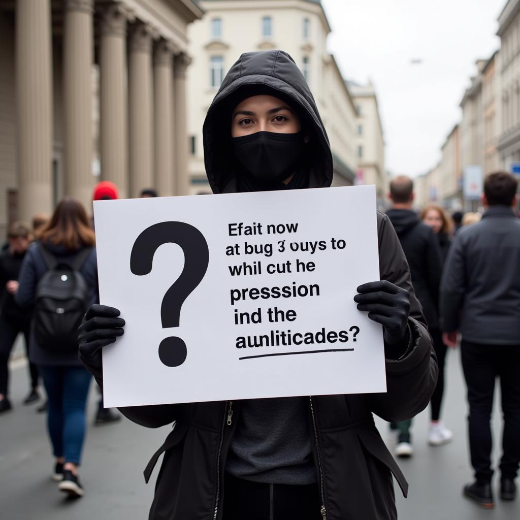 Freedom of Expression Debate: An image of a person holding a sign with a question mark, representing the complexities and uncertainties surrounding the freedom of expression debate in the context of straight pride stickers.