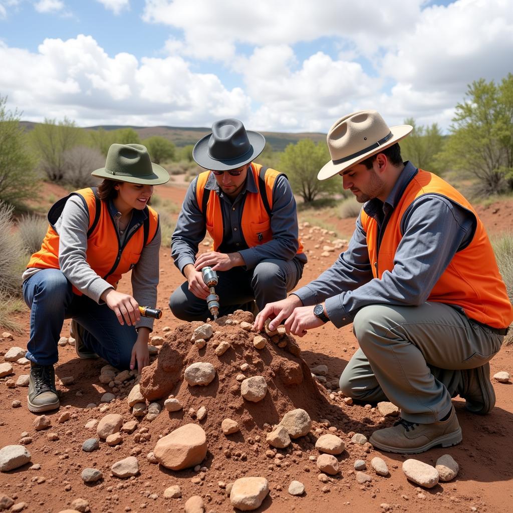 Geologists conducting a survey for metal deposits