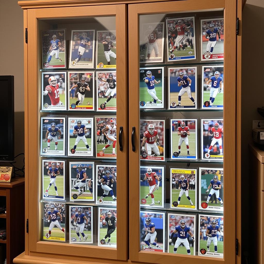 A display case showcasing a variety of George Kittle football cards, arranged by year, set, and rarity.